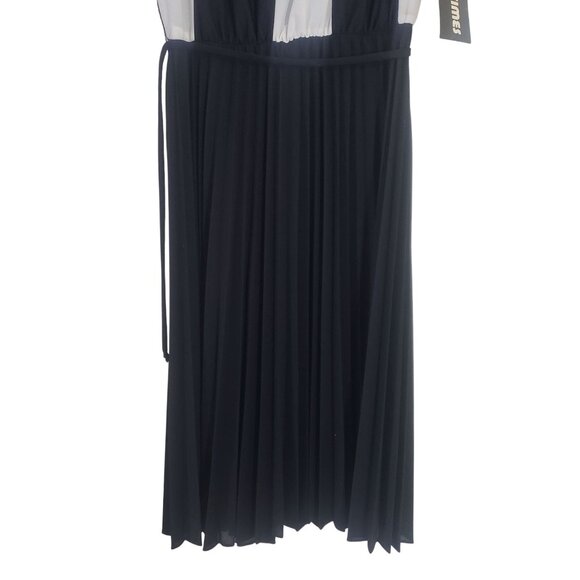 Vintage 80s Semi Sheer Black White Striped Pleated Day Dress Size S Retro Party - Picture 5 of 10